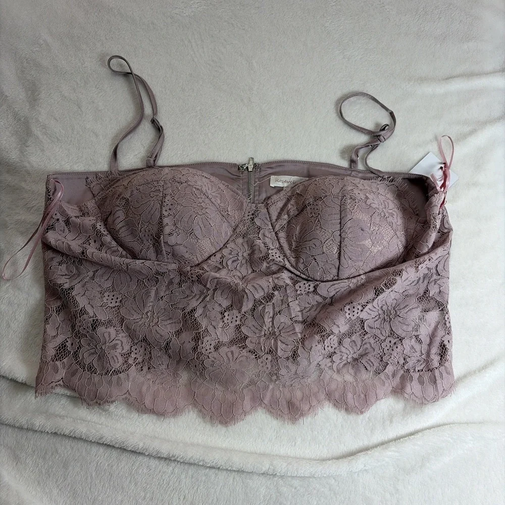 Rose Velvet Lace Corset‎ Women's NWT Size 3XL Mauve Purple Bustier Retro Vintage